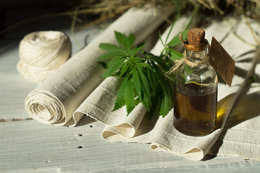 Hemp oil, canvas and threads